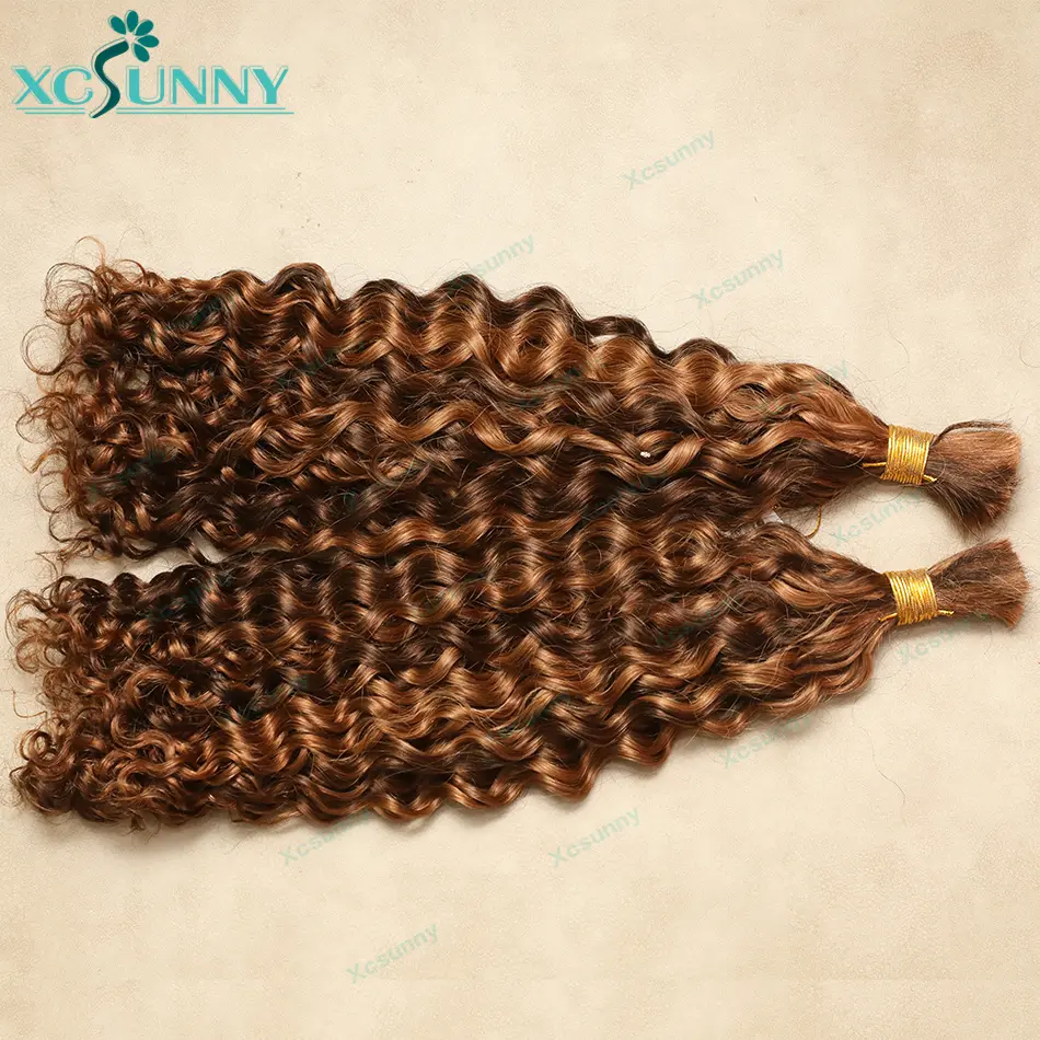 Bulk Human Hair For Braiding Highlight Curly Hair Bundles No Weft Wholesale Loose Deep Wave Double Drawn Boho Knotless Braids