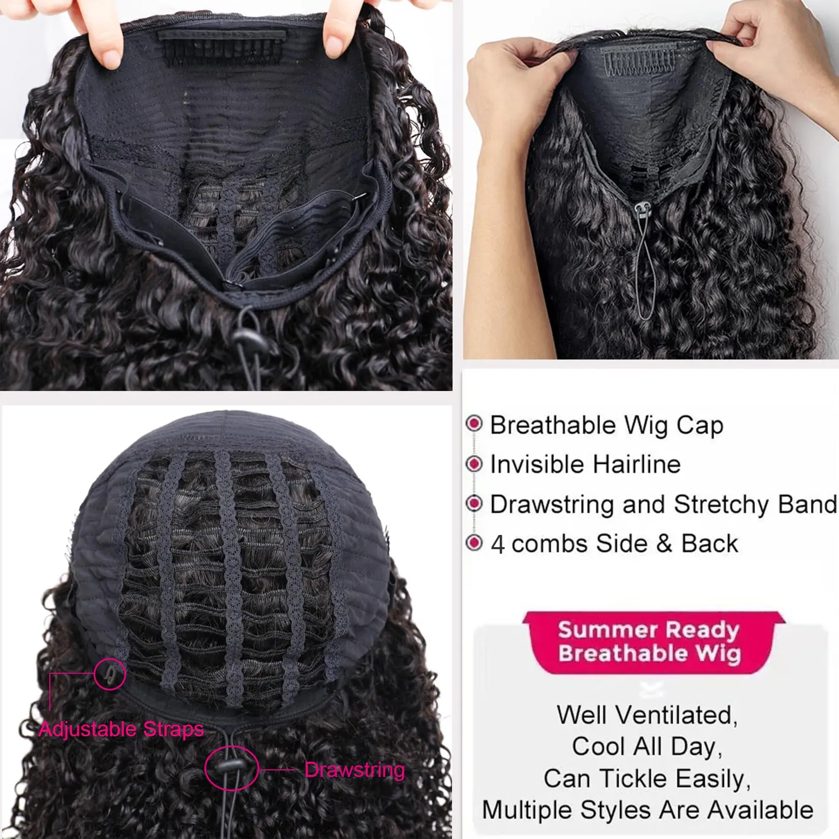 250% inky Curly Half Wig Human Hair 3 In 1 Seamless Flip Over Half Wigs Human Hair Glueless Wear and Go Elastic Drawstring Wigs