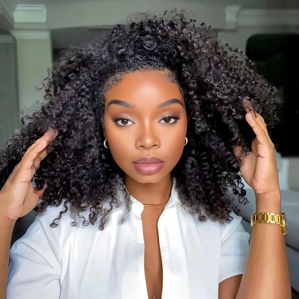 250% inky Curly Half Wig Human Hair 3 In 1 Seamless Flip Over Half Wigs Human Hair Glueless Wear and Go Elastic Drawstring Wigs