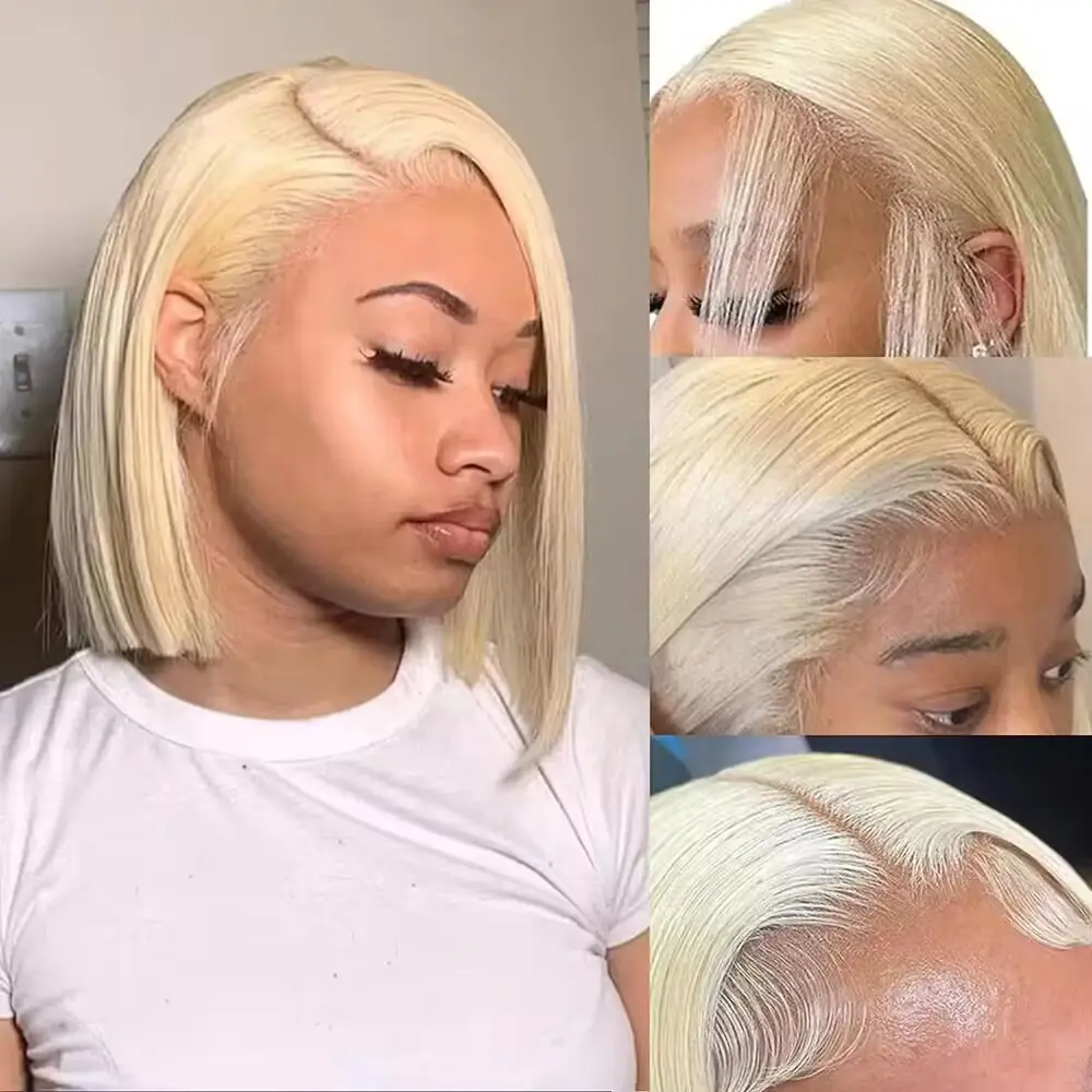 613 Bob Honey Blonde Straight Blonde 13x6 Hd Lace Frontal Wigs 13x4 HD Brazilian Pre Plucked Lace Front Human Hair Wig
