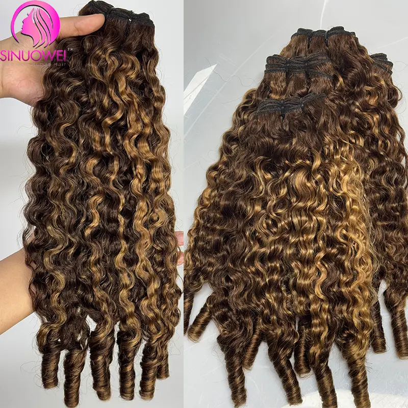 Highlight 12A Virgin Hair Burmese Curly Bundles 100% Unprocessed Human Hair Pixie Curly Bundle P4/27 Human Hair Weave Extensions