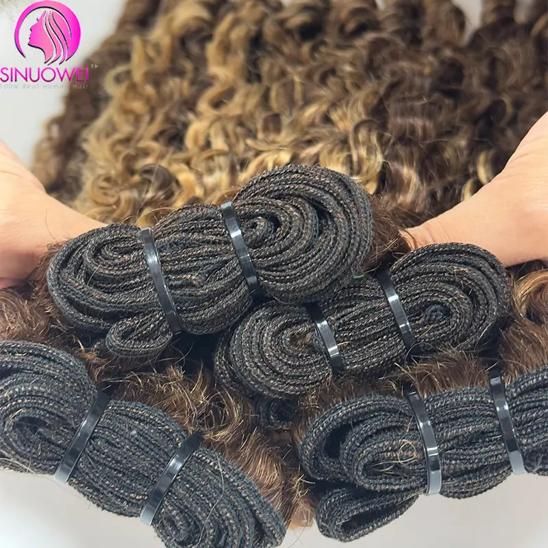 Highlight 12A Virgin Hair Burmese Curly Bundles 100% Unprocessed Human Hair Pixie Curly Bundle P4/27 Human Hair Weave Extensions