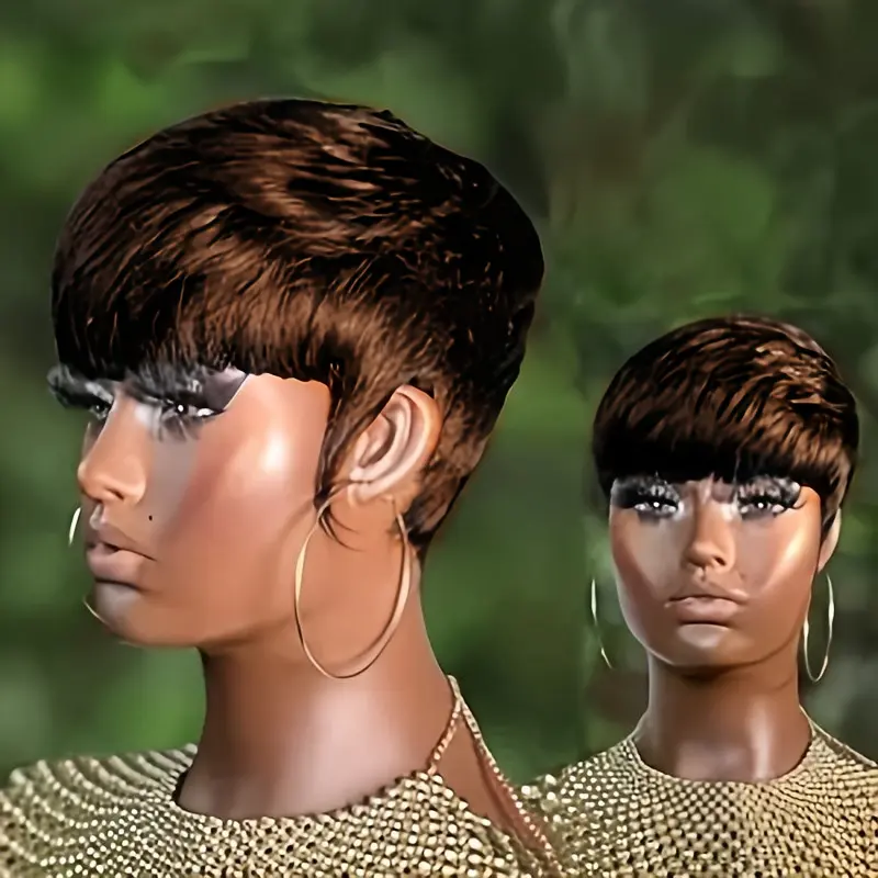 machine made remy wig black/99j/4 color 6inch human hair wig pixie cut short straight human hair wig for women 150% density