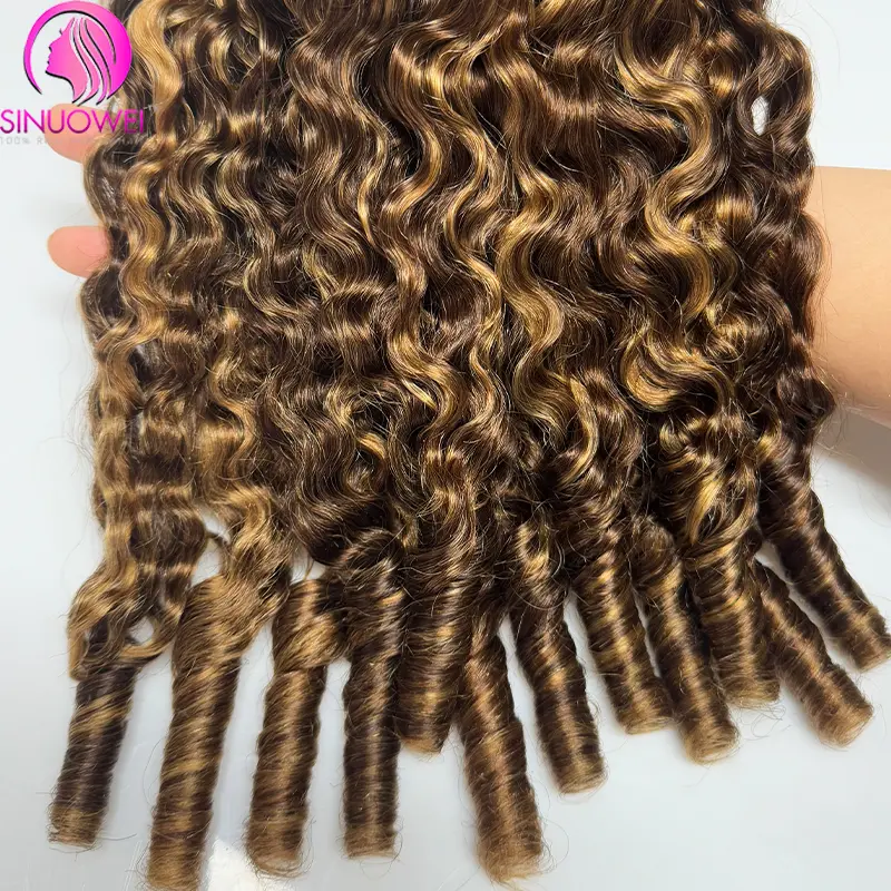 Highlight 12A Virgin Hair Burmese Curly Bundles 100% Unprocessed Human Hair Pixie Curly Bundle P4/27 Human Hair Weave Extensions