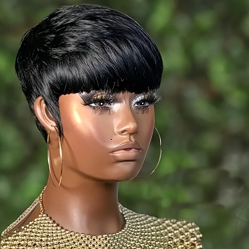 machine made remy wig black/99j/4 color 6inch human hair wig pixie cut short straight human hair wig for women 150% density