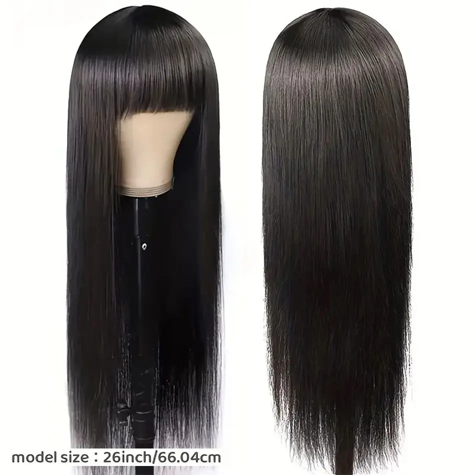 Straight Human Hair 30 Inch Full Machine Made Wigs With Bangs High Density Black Brazilian Wigs For Women Choice Cheap On Sale
