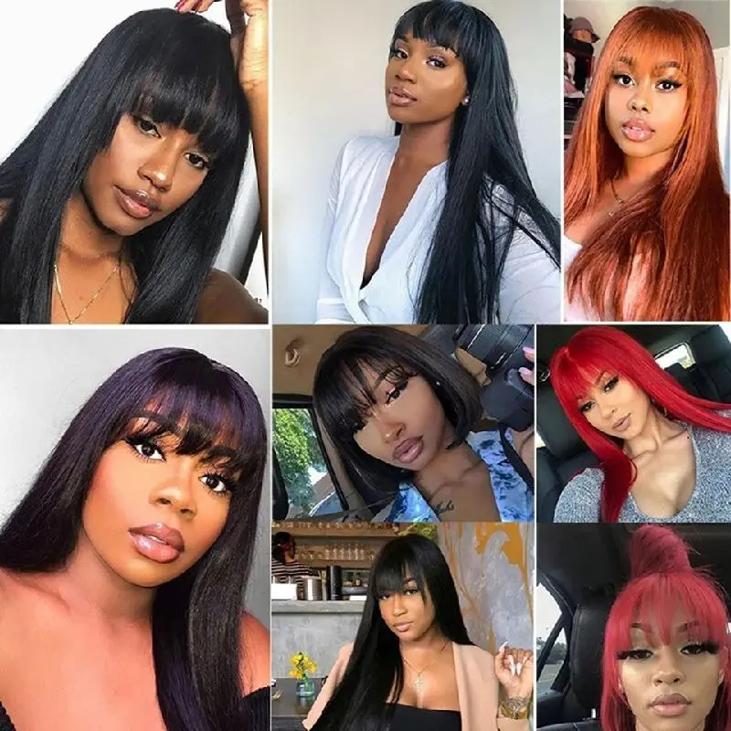Straight Human Hair 30 Inch Full Machine Made Wigs With Bangs High Density Black Brazilian Wigs For Women Choice Cheap On Sale
