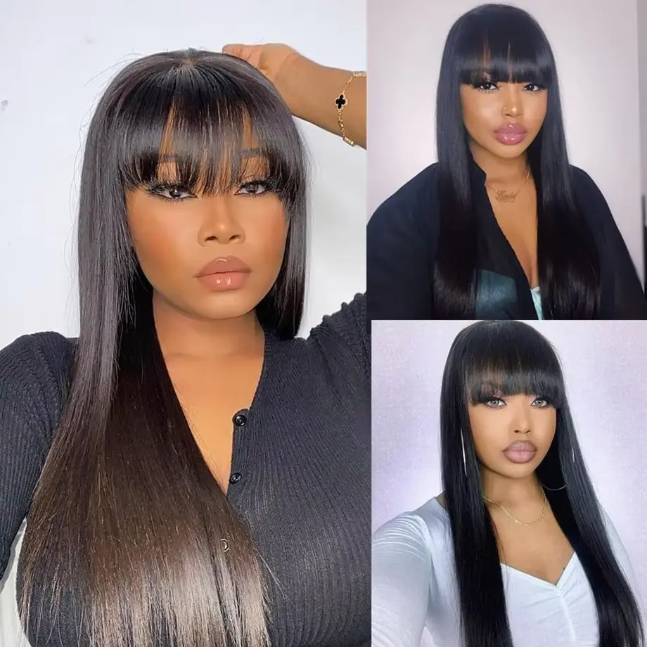 Straight Human Hair Wigs With Bangs 3X1 Full Machine Made Lace Wig with Bangs 30 inch Brazilian Human Hair for women Choice