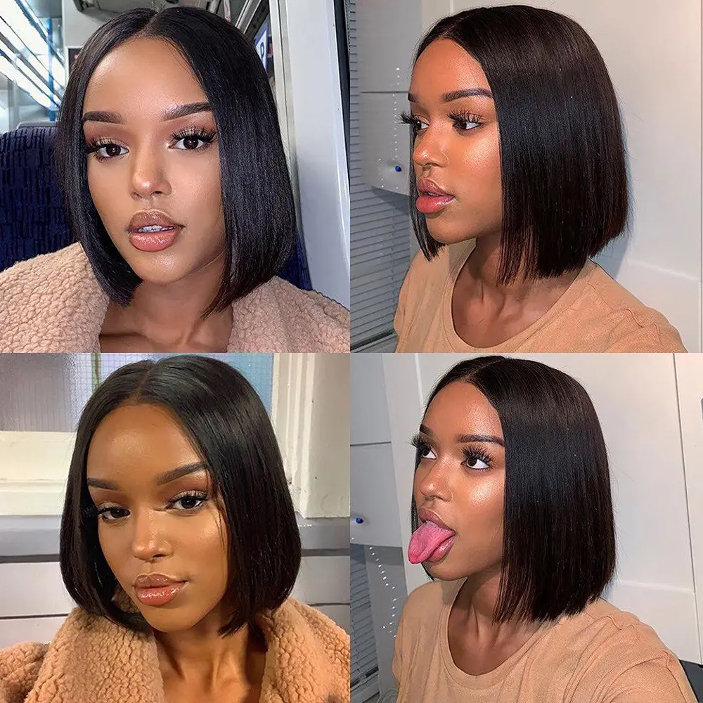 100% Human Wig 13x4 Brazilian Lace Front Human Hair Wig Short Straight Bob Wig For Women Remy 4x4 Closure Bob With Baby Hair