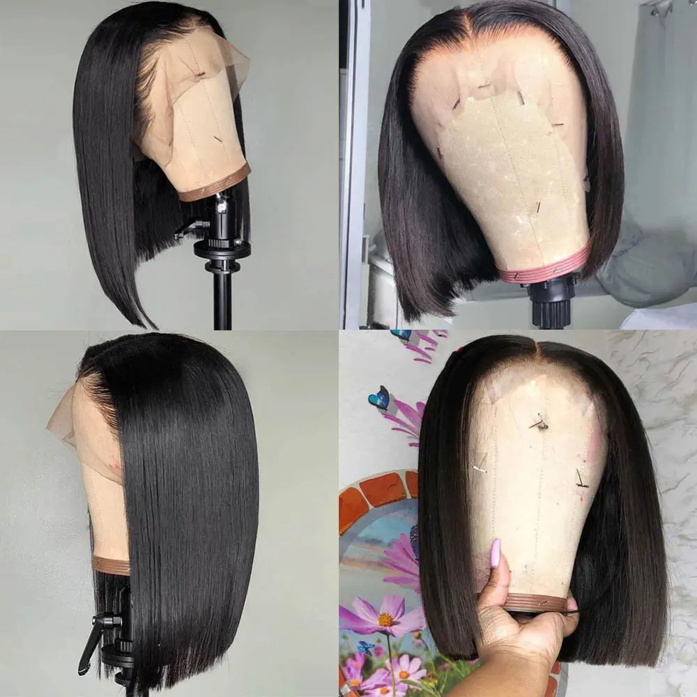 100% Human Wig 13x4 Brazilian Lace Front Human Hair Wig Short Straight Bob Wig For Women Remy 4x4 Closure Bob With Baby Hair