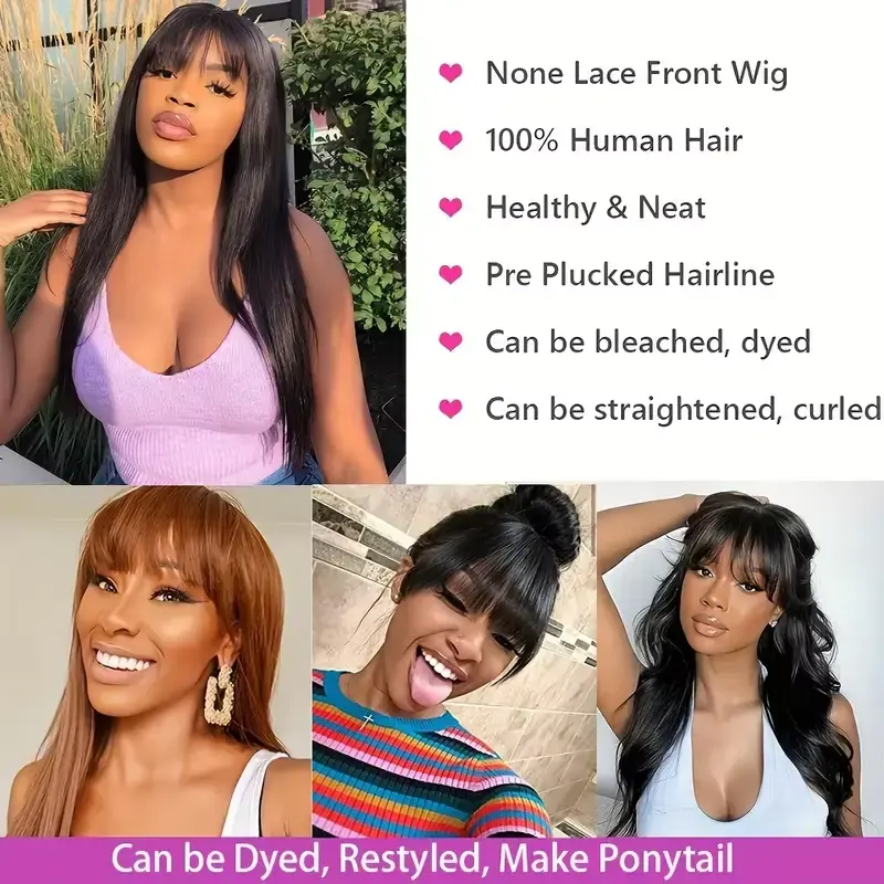 Straight Human Hair Wigs With Bangs 3X1 Full Machine Made Lace Wig with Bangs 30 inch Brazilian Human Hair for women Choice