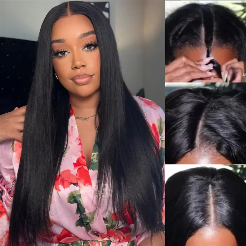 V Part Straight Human Hair Wigs For Women 12-32 Inches Peruvian Remy Hair Full Machine Made Wig V Part Human Hair Natural Color