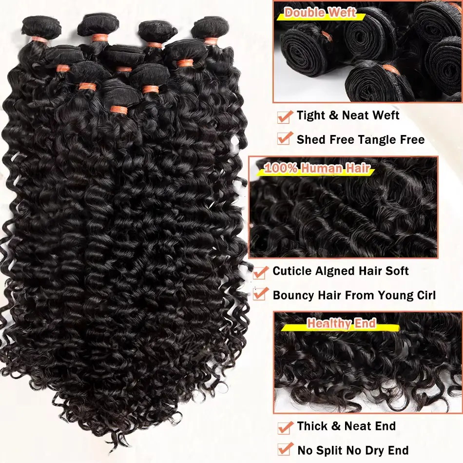 30 32 36 40 Inch Deep Wave Human Hair Bundles Brazilian Remy Unprocessed Weaving Water Curly Hair Bundles Weave Extensions Deals