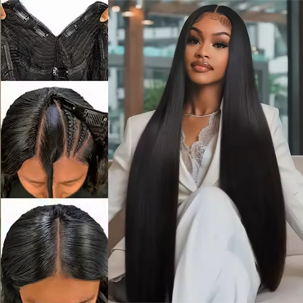 Long Straight V Part Human Hair Wigs 200% Density Straight Wig For Women V part Human Hair Head Clip In Halr Wigs 16-32Inches