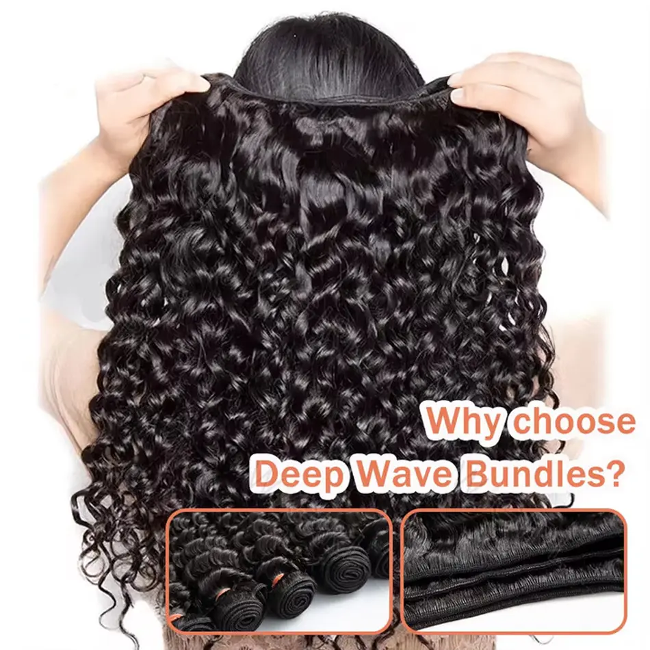 30 32 36 40 Inch Deep Wave Human Hair Bundles Brazilian Remy Unprocessed Weaving Water Curly Hair Bundles Weave Extensions Deals