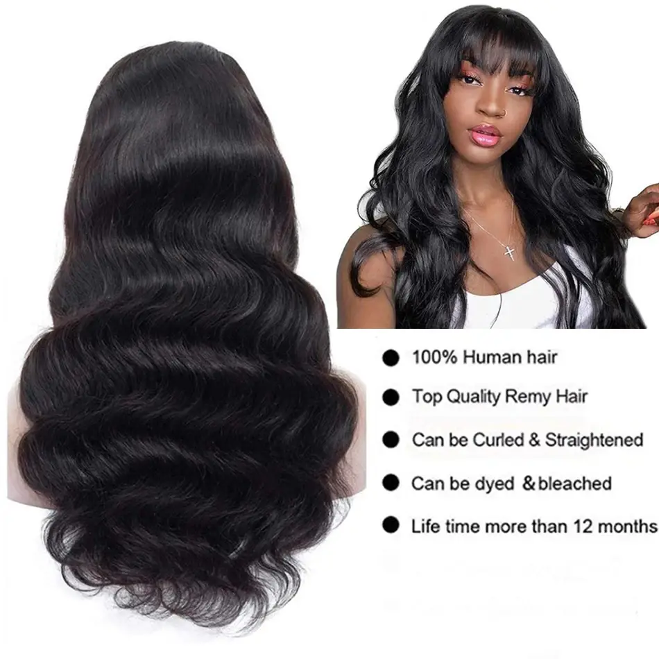 Body Wave Wigs With Bangs 3x1 Middle Part Lace Wig Machine Made Scalp Top Wigs For Women 180% Density Body Wave Glueless Wigs