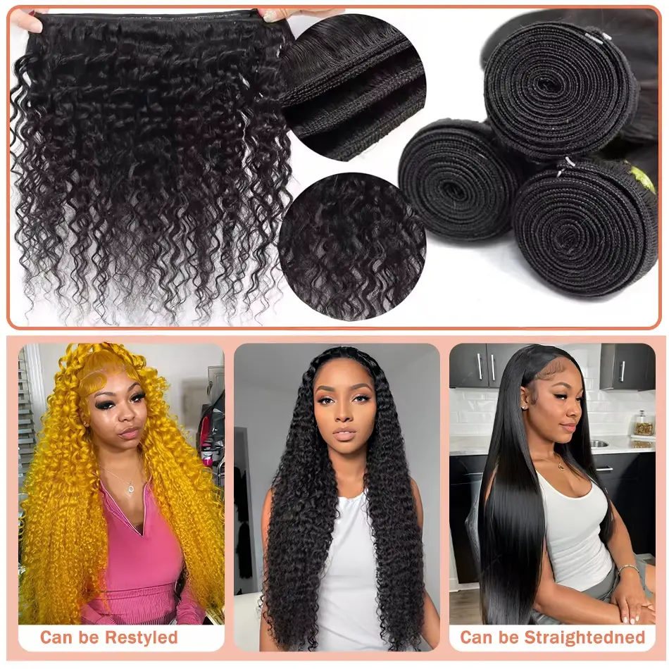30 32 36 40 Inch Deep Wave Human Hair Bundles Brazilian Remy Unprocessed Weaving Water Curly Hair Bundles Weave Extensions Deals