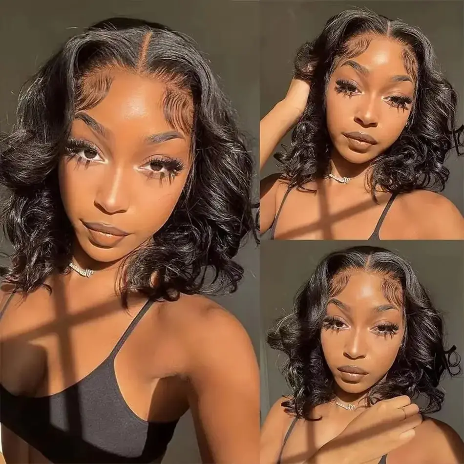 Body Wave Short Bob Transparent Lace Frontal Wigs for Women PrePlucked Natural Color Remy 4x6 Glueless Bob Wigs On Sale