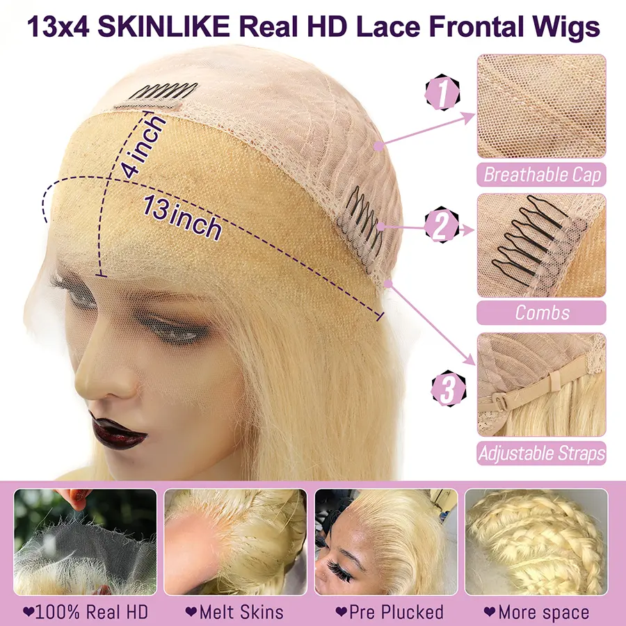 Wow Angel Real HD Lace Frontal Wig 250% 13x4 HD Lace Front Human Hair Wig 613 Blonde Body Wave Wigs HD Lace Closure Wig Glueless