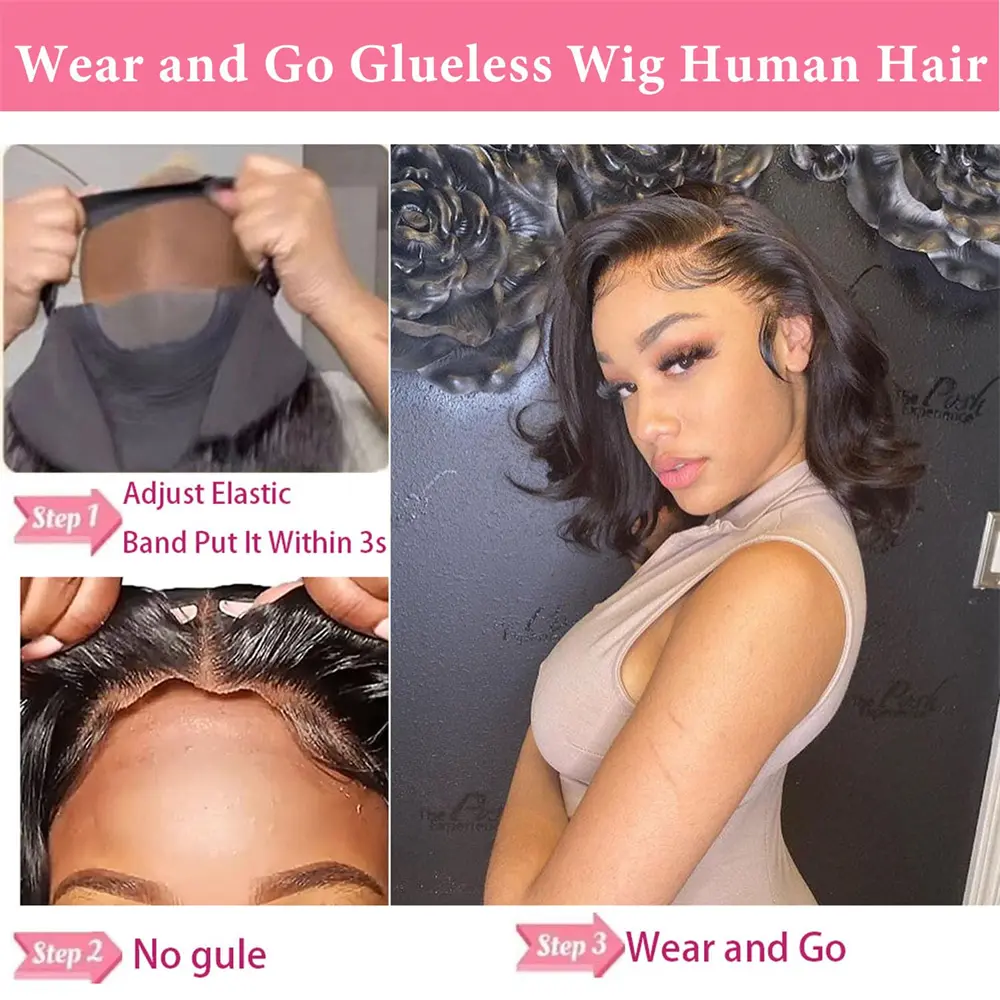 Body Wave Short Bob Transparent Lace Frontal Wigs for Women PrePlucked Natural Color Remy 4x6 Glueless Bob Wigs On Sale