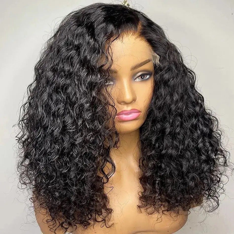 Jerry Curly Short Bob Cut Natural Black Color 13X4 Lace Front Synthetic Wig For Women Prepluck Hairline Cosplay Daily Party