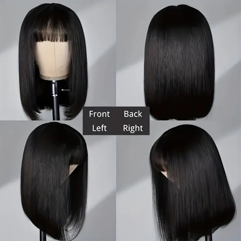 Alimice Straight Virgin Human Hair Low Price Full Machine Made BOB Wigs with Bangs for Black Women Straight Bangs Wigs