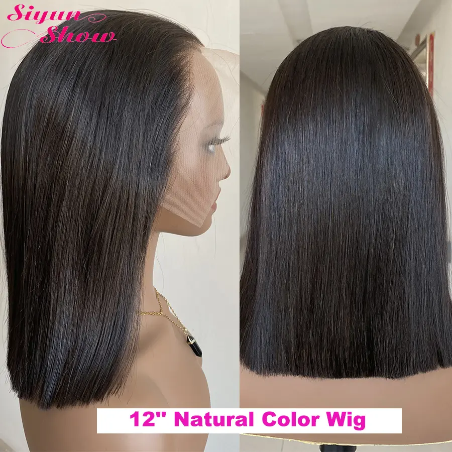 Raw Vietnamese Bone Straight Wigs Double Drawn Short Bob Human Hair Wig Pre Plucked HD Transparent Lace Frontal Wig Ombre Brown