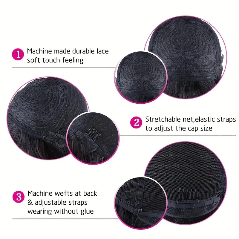Alimice Straight Virgin Human Hair Low Price Full Machine Made BOB Wigs with Bangs for Black Women Straight Bangs Wigs