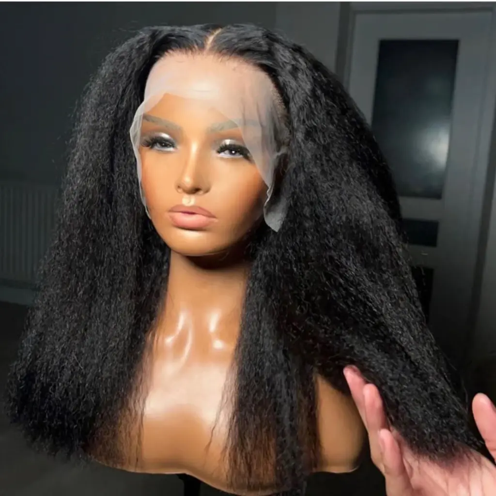 Yaki Soft 26Inch Long Glueless Natural Black Kinky Straight Lace Front Wig For Women With Baby Hair Synthetic Preplucked Daily