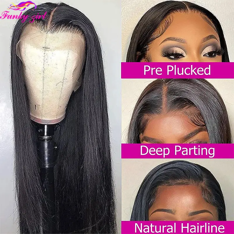 Straight Human Hair Lace Wig Brazilian Transparent Bone Straight Lace Front Wigs For Women 180% Density Remy Hair Human Hair Wig