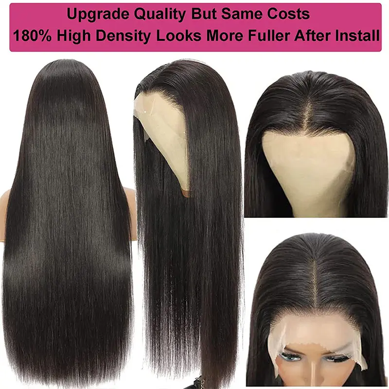 Straight Human Hair Lace Wig Brazilian Transparent Bone Straight Lace Front Wigs For Women 180% Density Remy Hair Human Hair Wig