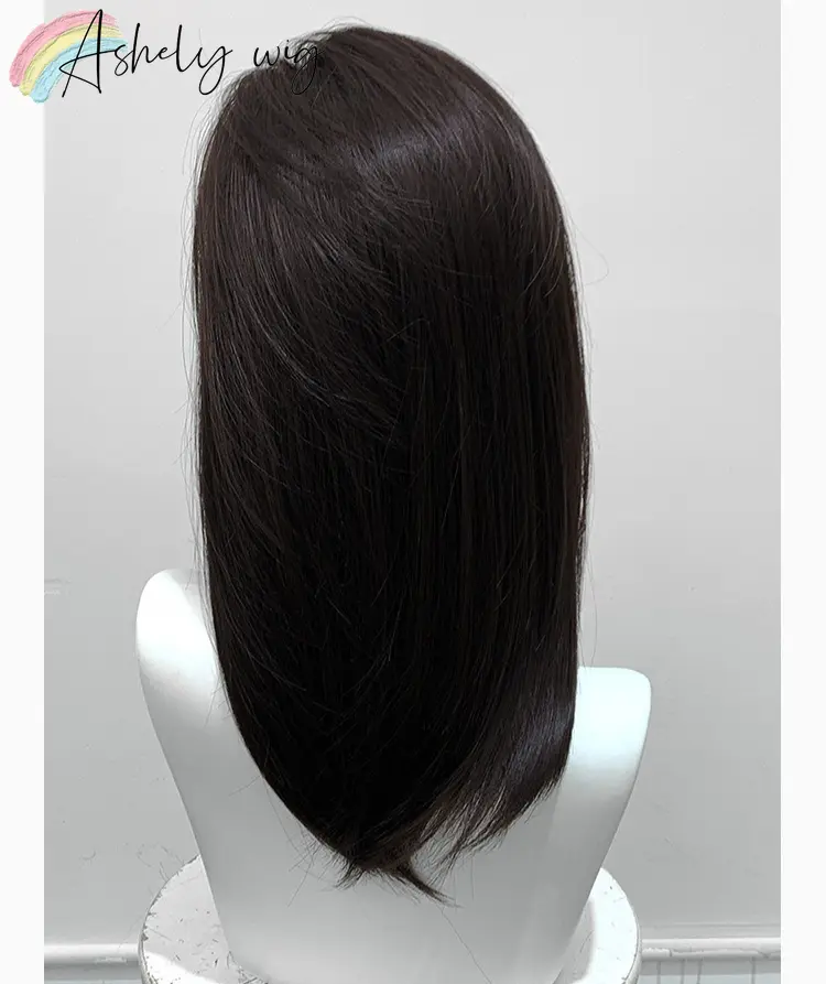Ashely Black Wig Short Straight 16inch Hair Wig with Bangs Headband Wig High Temperature Fibers Synthetic Wigs Lolita Cosplay