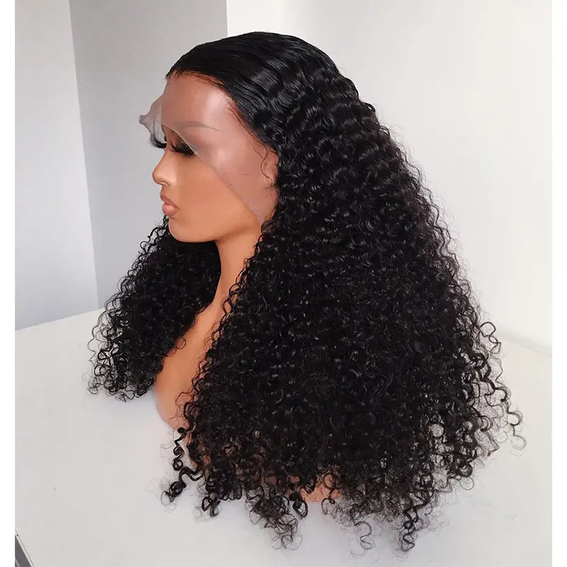 Natural Black Soft Long 26Inch Kinky Curly Lace Front Wig For Black Women Synthetic Preplucked Glueless Baby Hair Daily