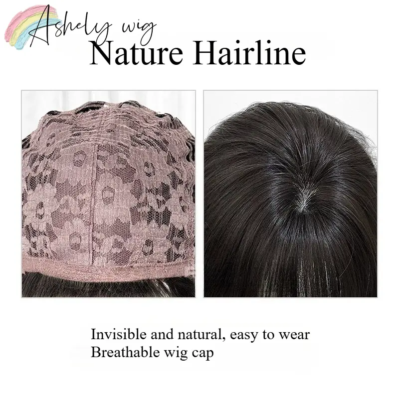 Ashely Black Wig Short Straight 16inch Hair Wig with Bangs Headband Wig High Temperature Fibers Synthetic Wigs Lolita Cosplay