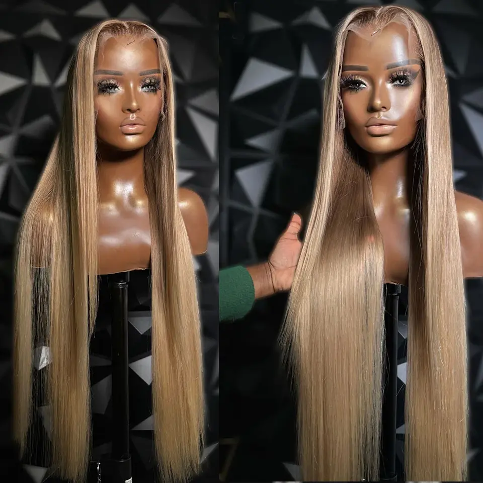 Ash Blonde 13x6 Lace Front Wig Free Part Soft Preplucked 28Inch 180Density Straight Synthetic Glueless Daily Wear Wigs