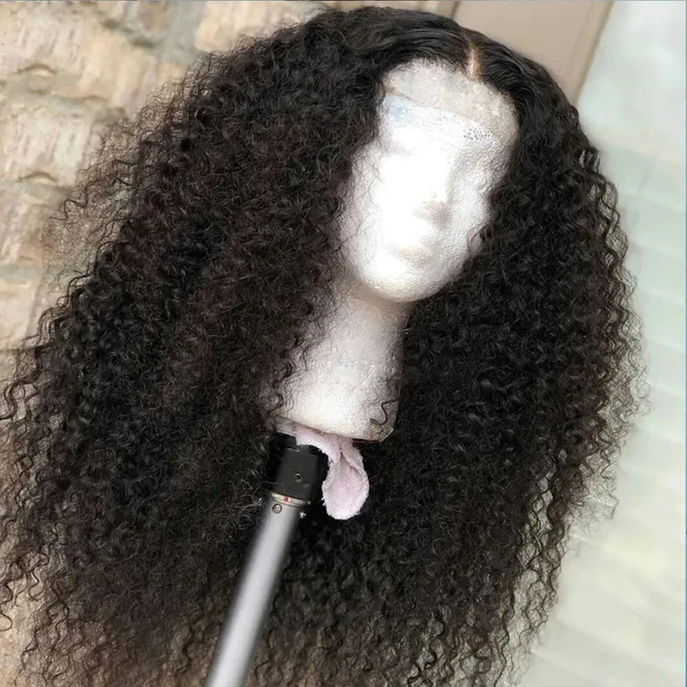 Soft 26Inch Long 180Density Glueless Natural Black Kinky Curly Deep Lace Front Wig For Women With Baby Hair Preplucked Daily
