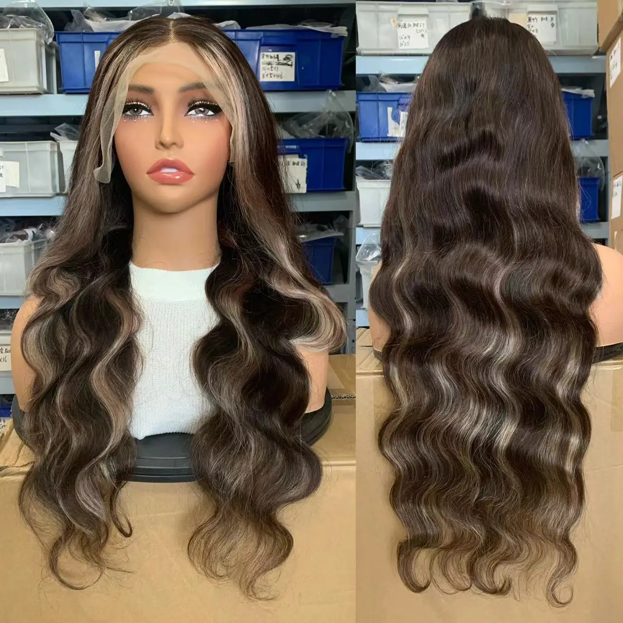Upgrade Brown Highlights Blonde Body Wave Human Hair Wig 13x4 Transpaprent Lace Front Wigs Pre-Plucked Long Hair Wig For Woman