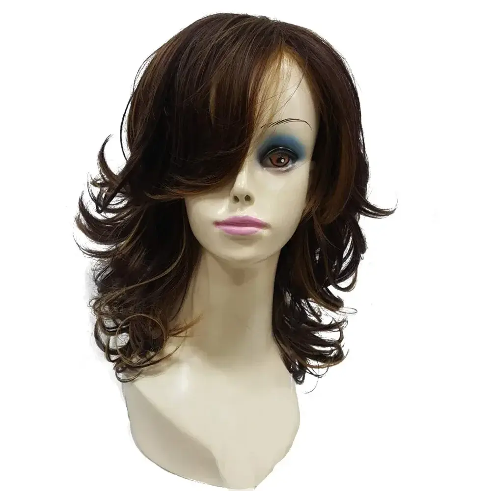 StrongBeauty Women's wig Auburn Layered Medium Curly Hairstyles For Thick Hair Synthetic Full Wigs