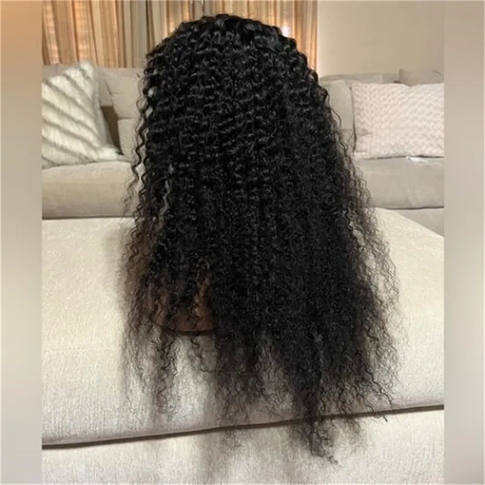 Soft 26Inch Long 180Density Glueless Natural Black Kinky Curly Deep Lace Front Wig For Women With Baby Hair Preplucked Daily