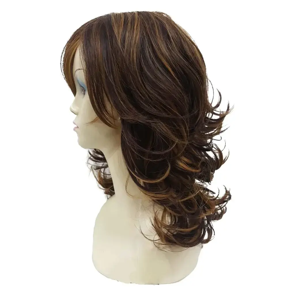 StrongBeauty Women's wig Auburn Layered Medium Curly Hairstyles For Thick Hair Synthetic Full Wigs