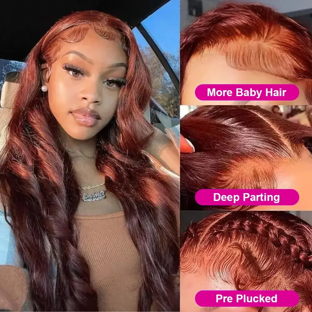 Reddish Brown Body Wave 13x6 HD Lace Front Wigs Human Hair Red Brown Brazilian 30 40 Inch 13x4 Lace Frontal 4x4 Lace Closure Wig