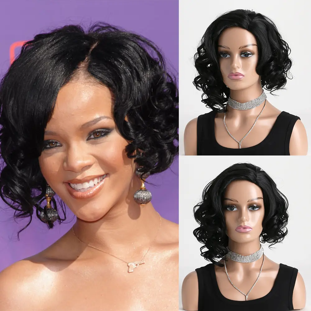 Black Synthetic Natural Wigs For Women Short curly  Wig Daily Use Party Heat Resistant Hair