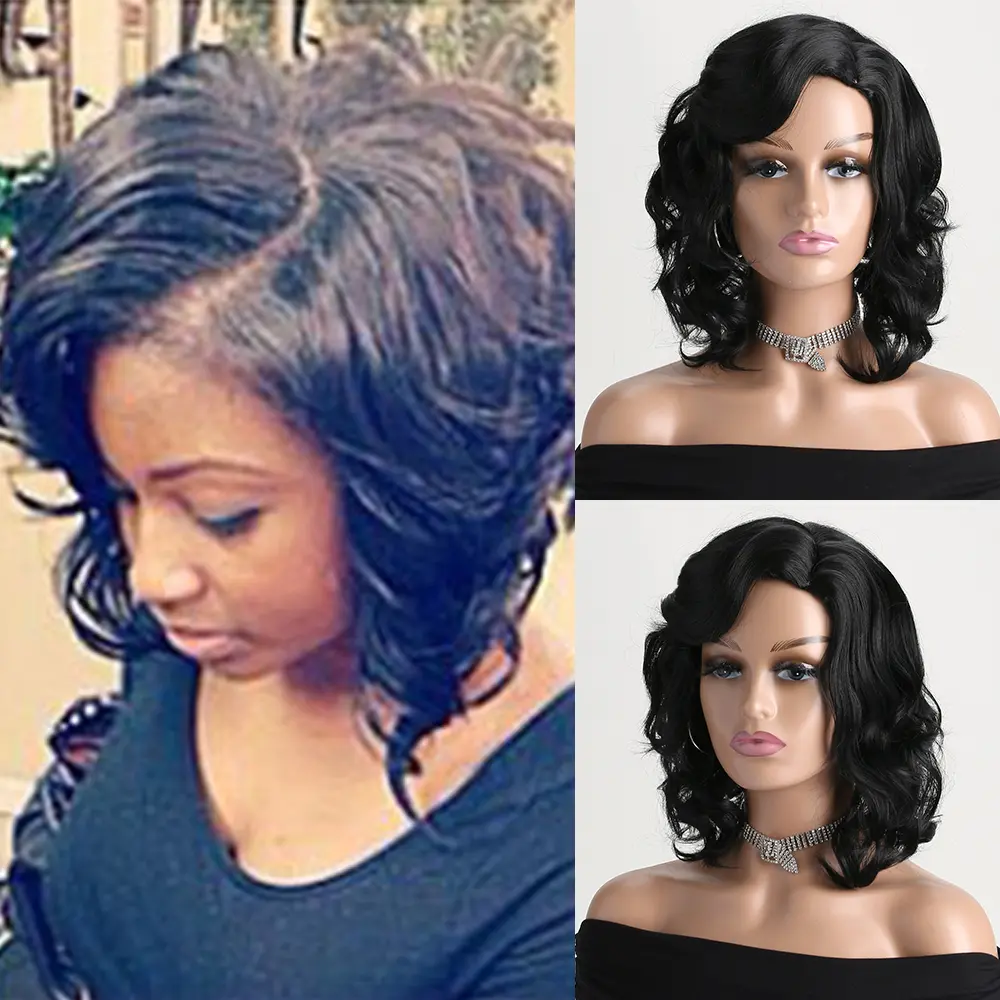 Black Synthetic Natural Wigs For Women Short curly  Wig Daily Use Party Heat Resistant Hair