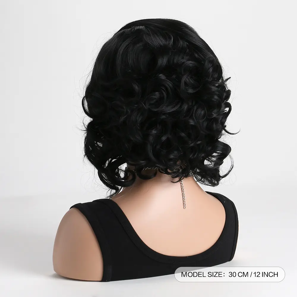 Black Synthetic Natural Wigs For Women Short curly  Wig Daily Use Party Heat Resistant Hair