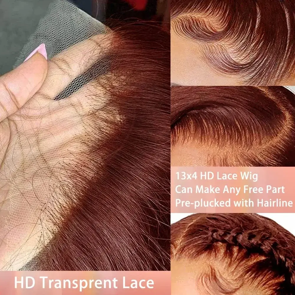 13x4 Reddish Brown Body Wave Lace Frontal Wigs For Women Auburn Brown Colored Synthetic Lace Front Wig Pre-Plucked Daily Use