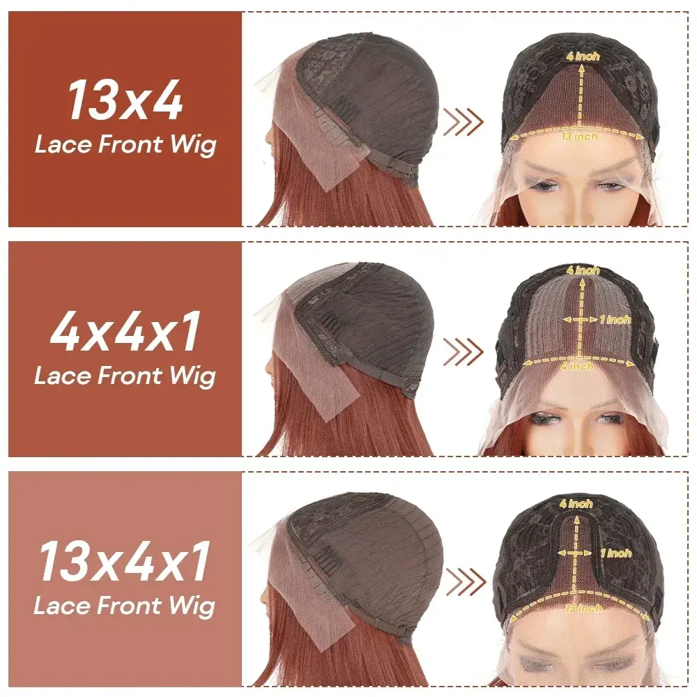 13x4 Reddish Brown Body Wave Lace Frontal Wigs For Women Auburn Brown Colored Synthetic Lace Front Wig Pre-Plucked Daily Use