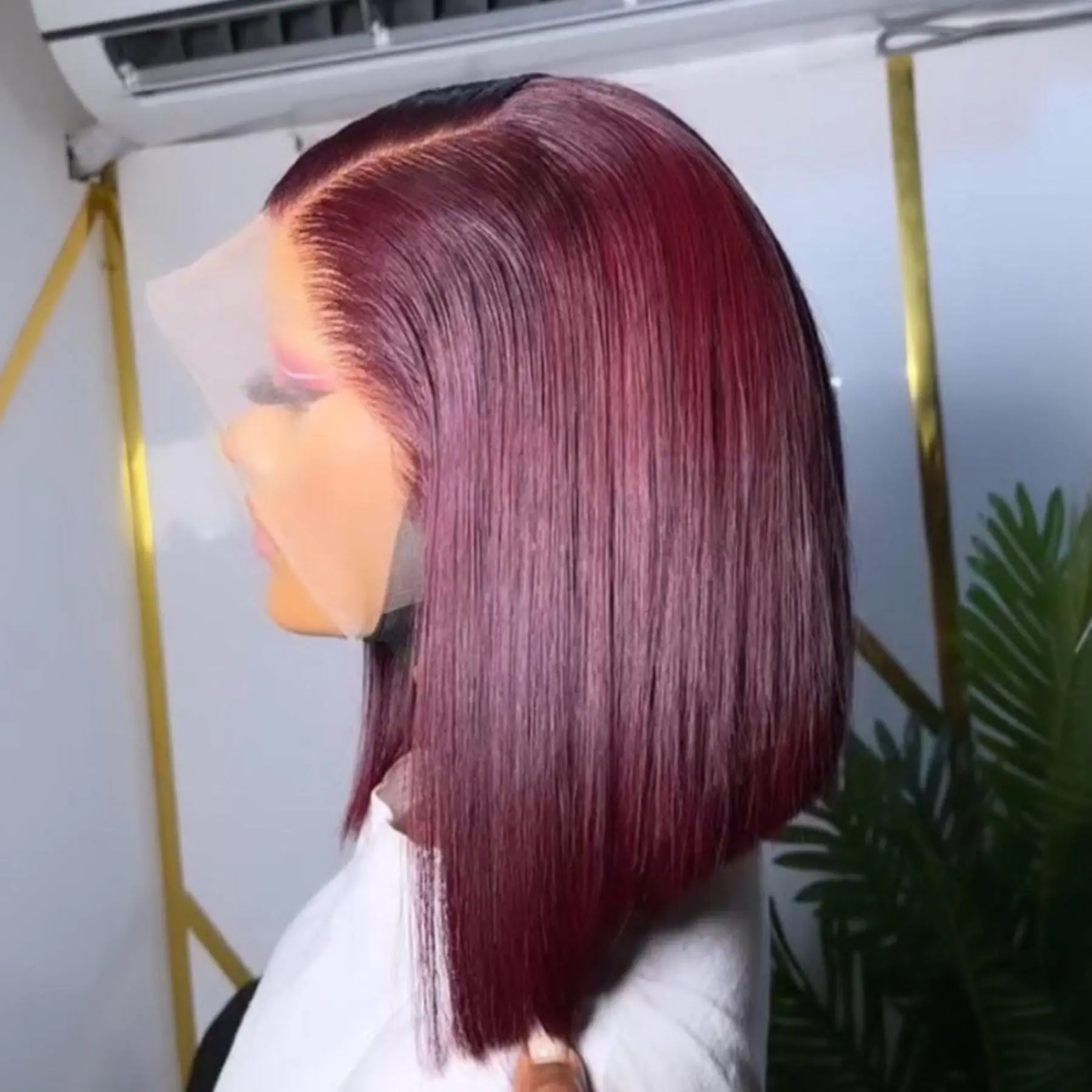 Short Bob Cut 99J Red Burgundy Color Straight 13X4 Lace Front Synthetic Wig For Women Prepluck Bleach Knots Cosplay Daily Party