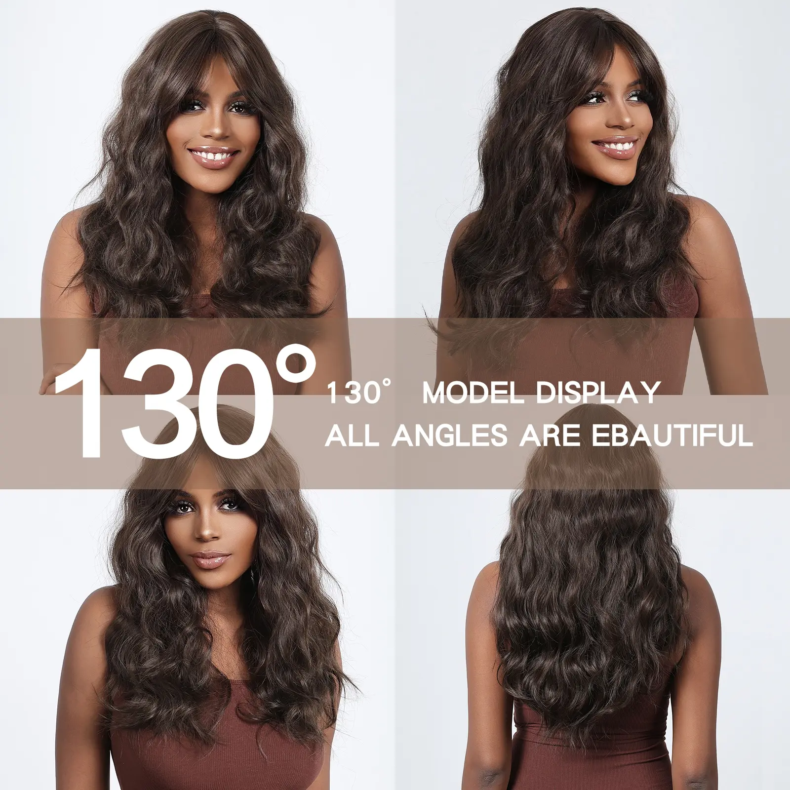 Long Curly Black Brown Synthetic Wigs with Bangs for Women Afro Deep Wave Cosplay Daily Use Natural Hair Heat Reisitant Fiber