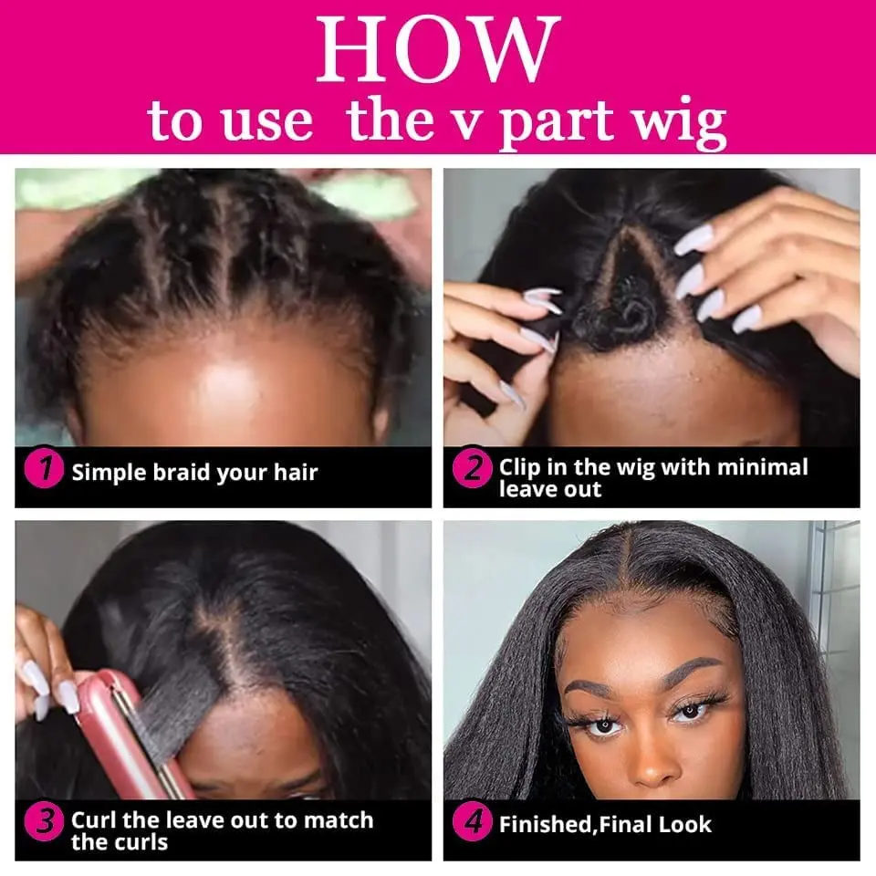 Synthetic 10-30inch Kinky Straight U Part Wig V Part Wig Yaki Straight Wigs for Women Daily Use