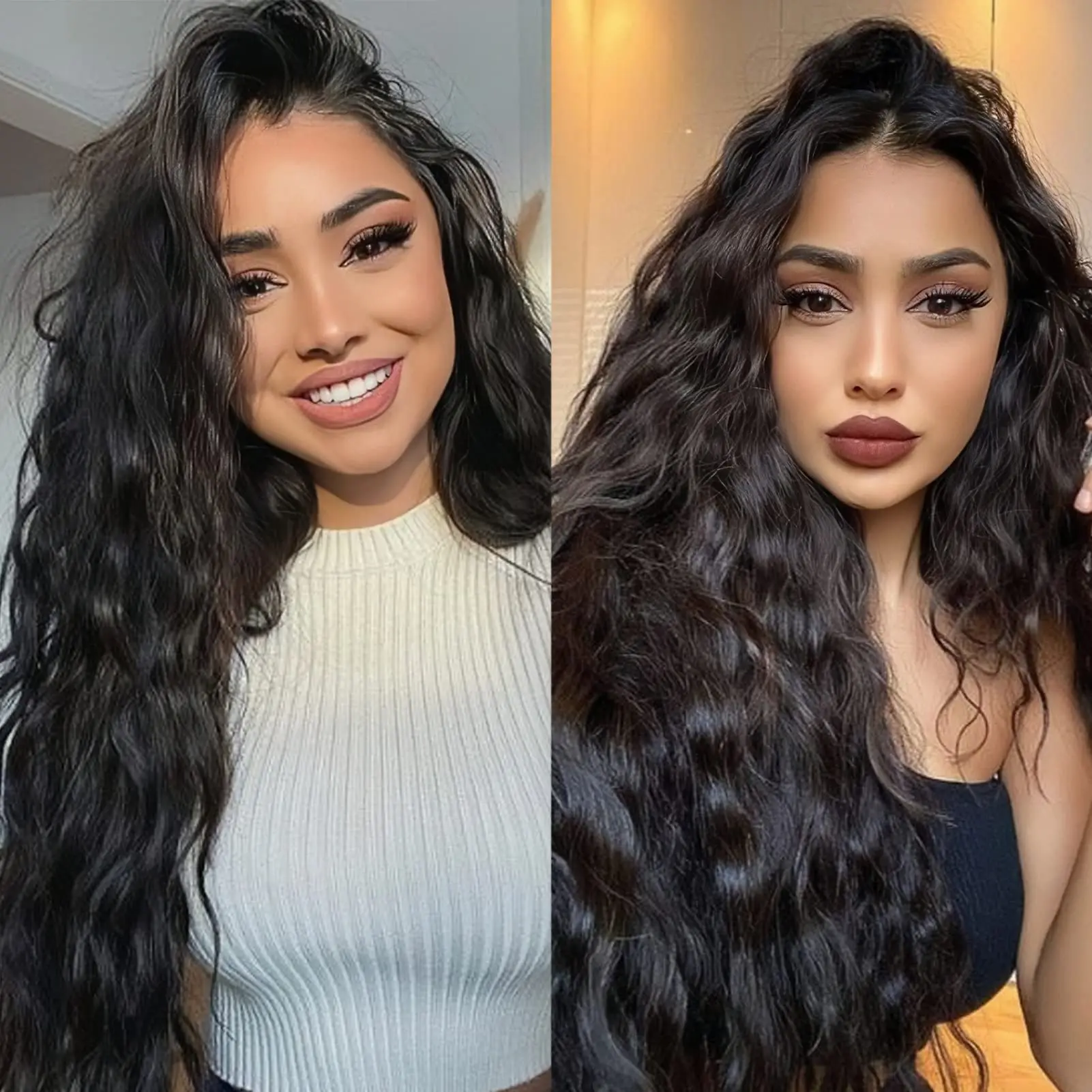 Long Deep Wave Wig Black Natural Soft Middle Part Female Hair Wig for Black Women Daily Party Use Synthetic Heat Resistant Wigs